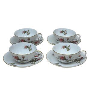 4 Sango Moss Rose Roses Cup & Saucer Sets Japan